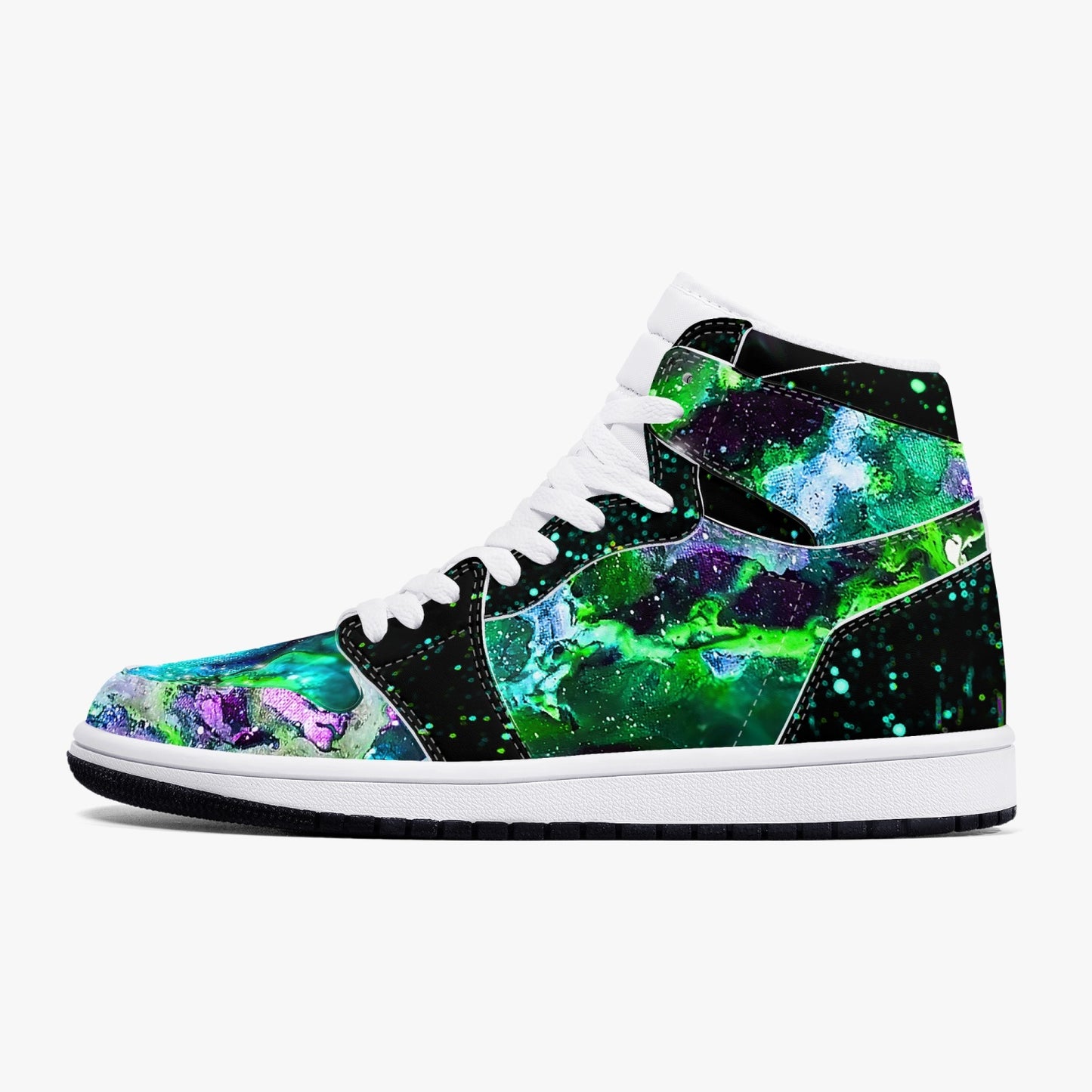 Green Galaxy/Green Star Party Black High-Top Leather Sneakers