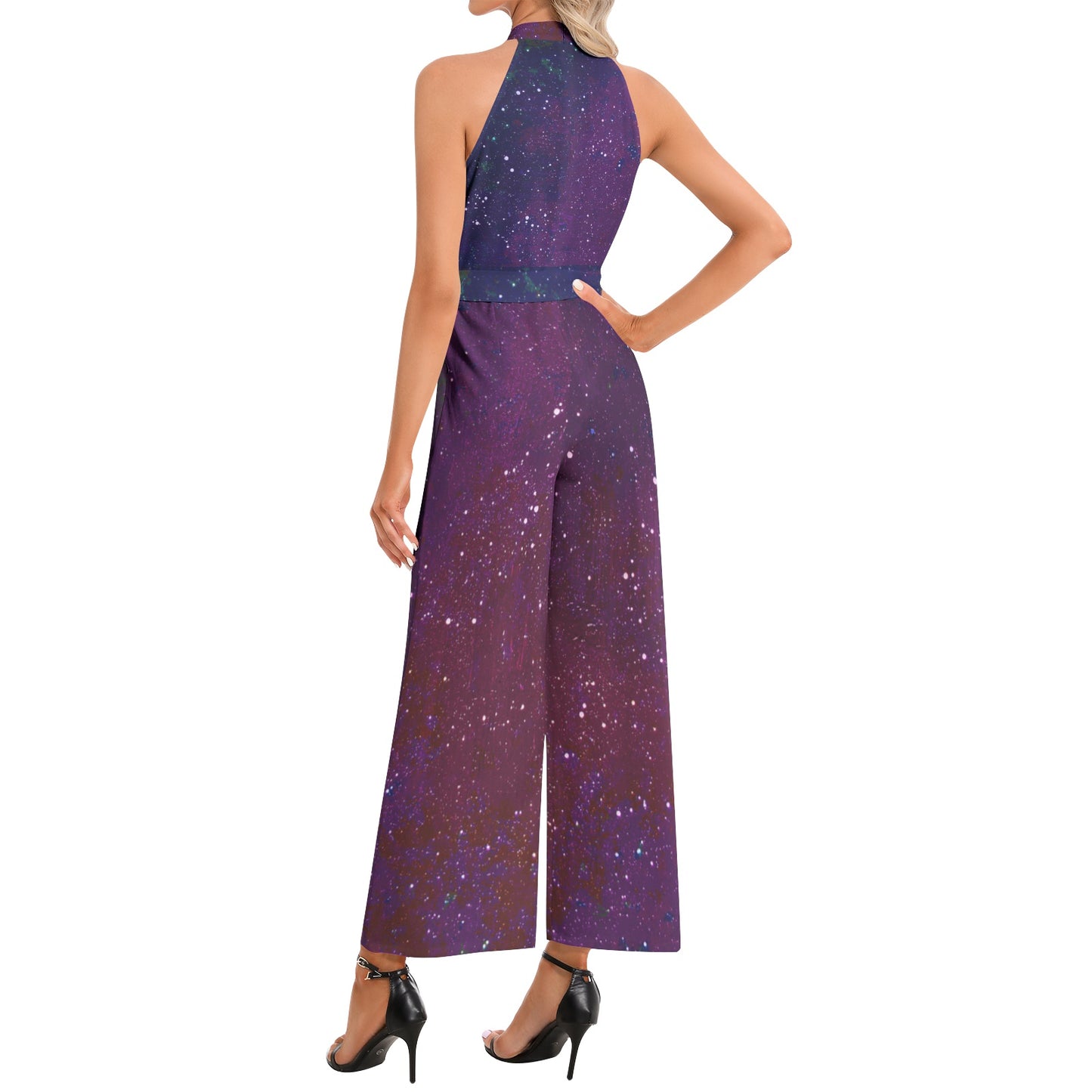 Galactic Atmosphere Halter Neck Buckle Belted Jumpsuit