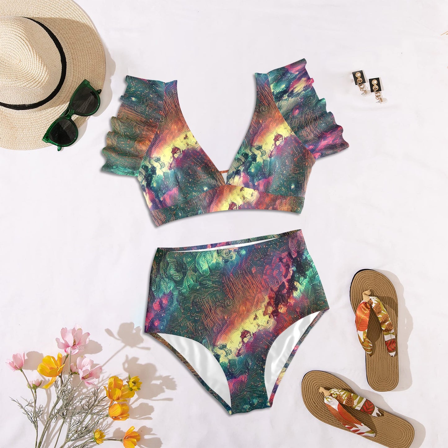 Starry Night Women's Ruffle Sleeve Bikini Swimsuit