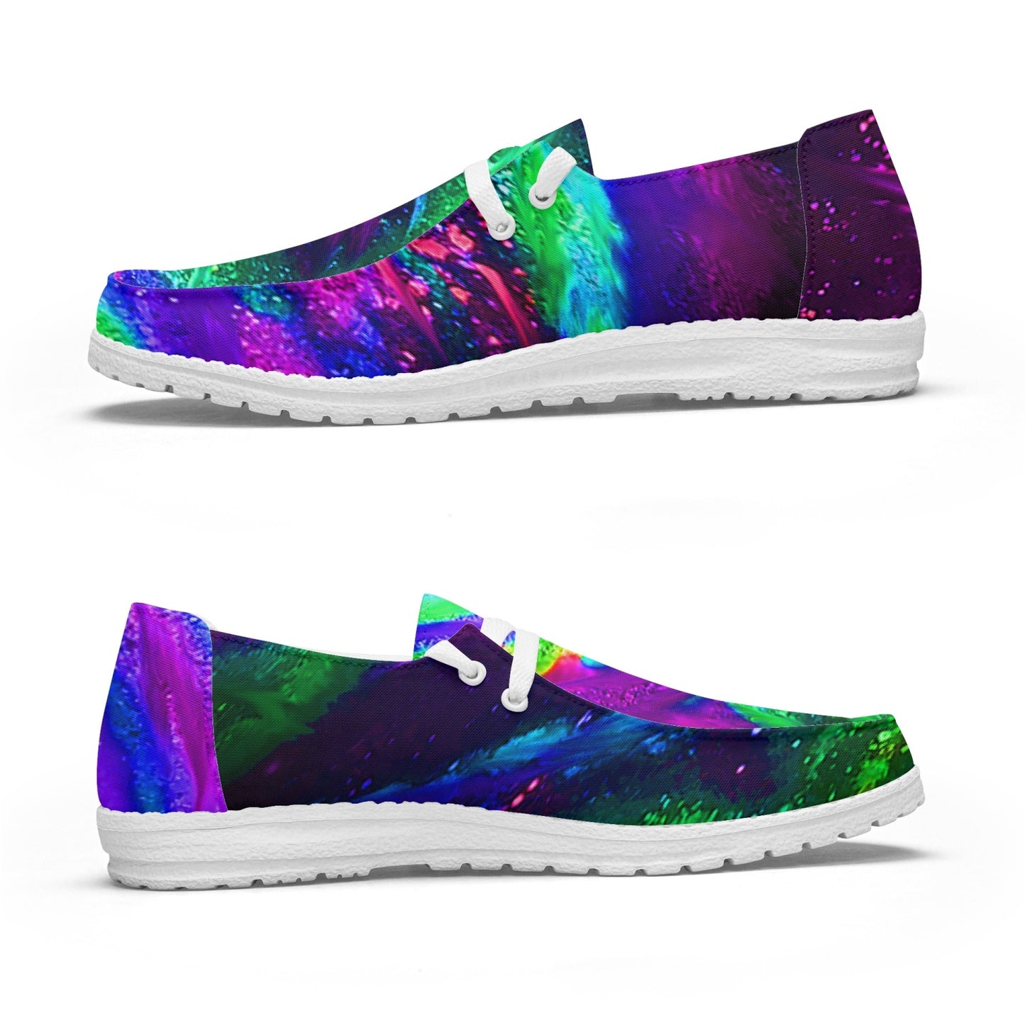 Explosive Nebula Green Canvas Lace-up Loafers