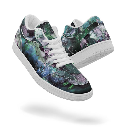 Teal Galaxy Low-Top AJ1 Leather Sneakers