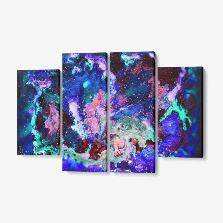 Galaxy 4 Piece Canvas Wall Art - Rolled OR Framed Ready to Hang 4x12"x32