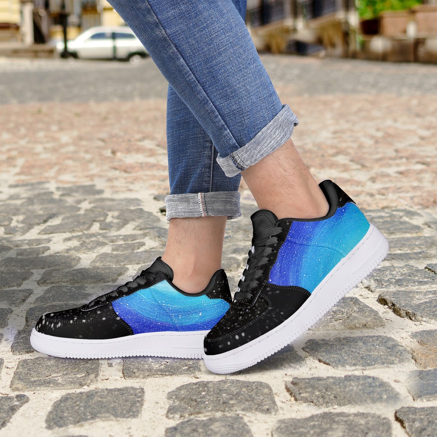 Moonshine and Magic Black Low-Top Leather Sports Sneakers