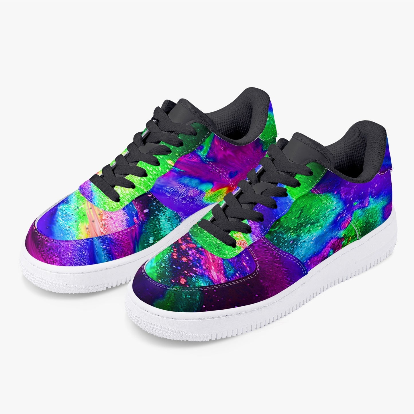 Explosive Nebula Green Black Low-Top Leather Sports Sneakers