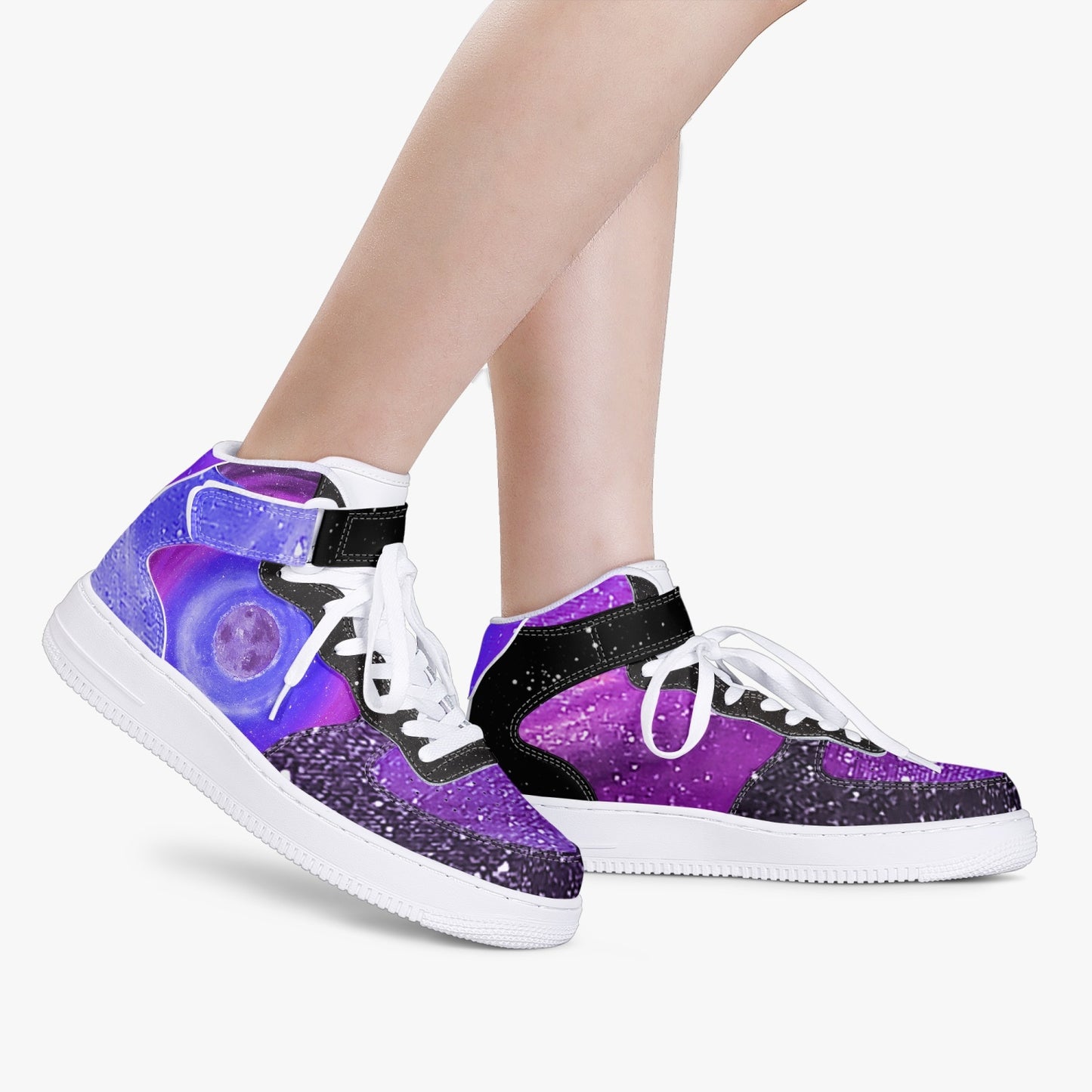 Moonshine and Magic  Purple High-Top Leather Sports Sneakers