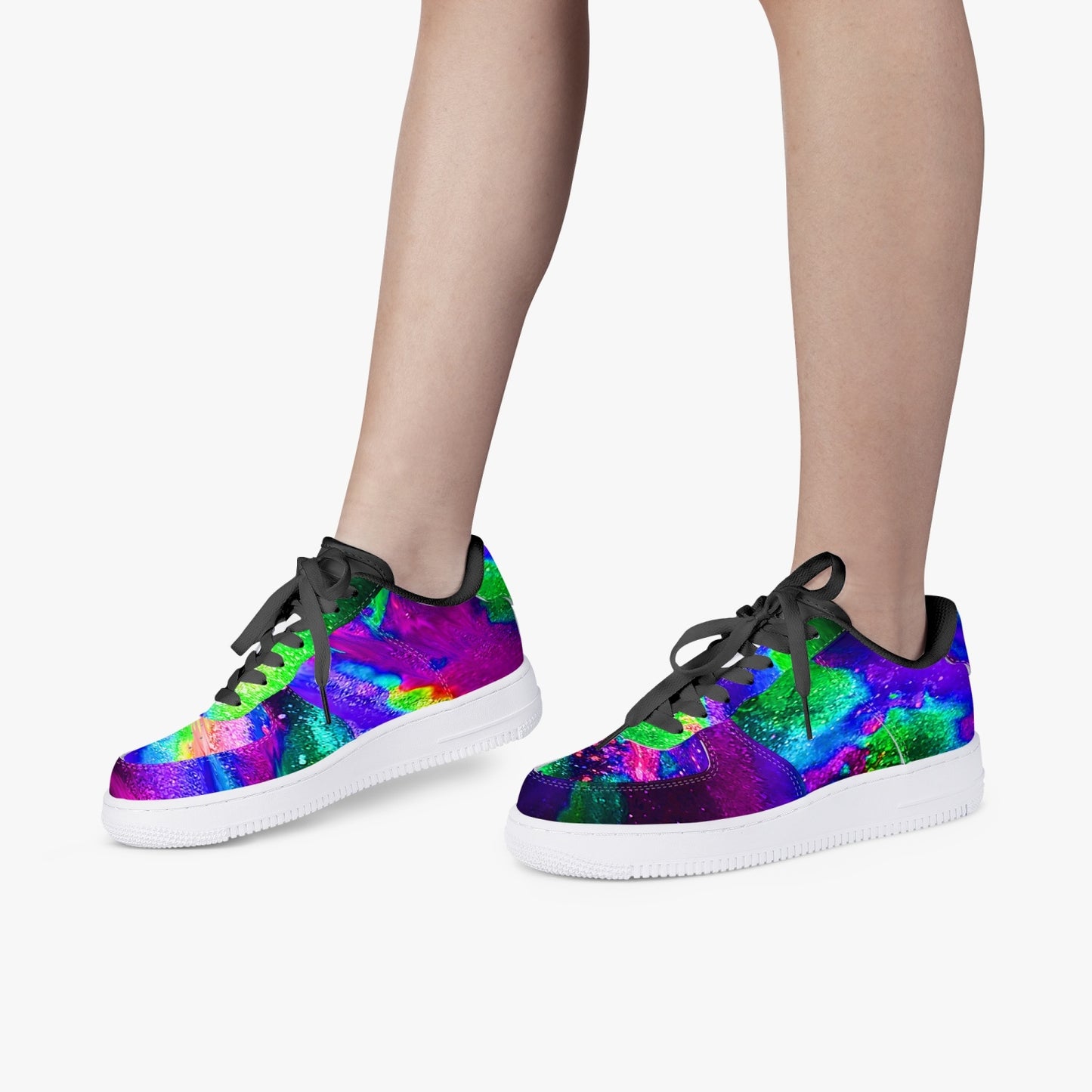 Explosive Nebula Green Black Low-Top Leather Sports Sneakers