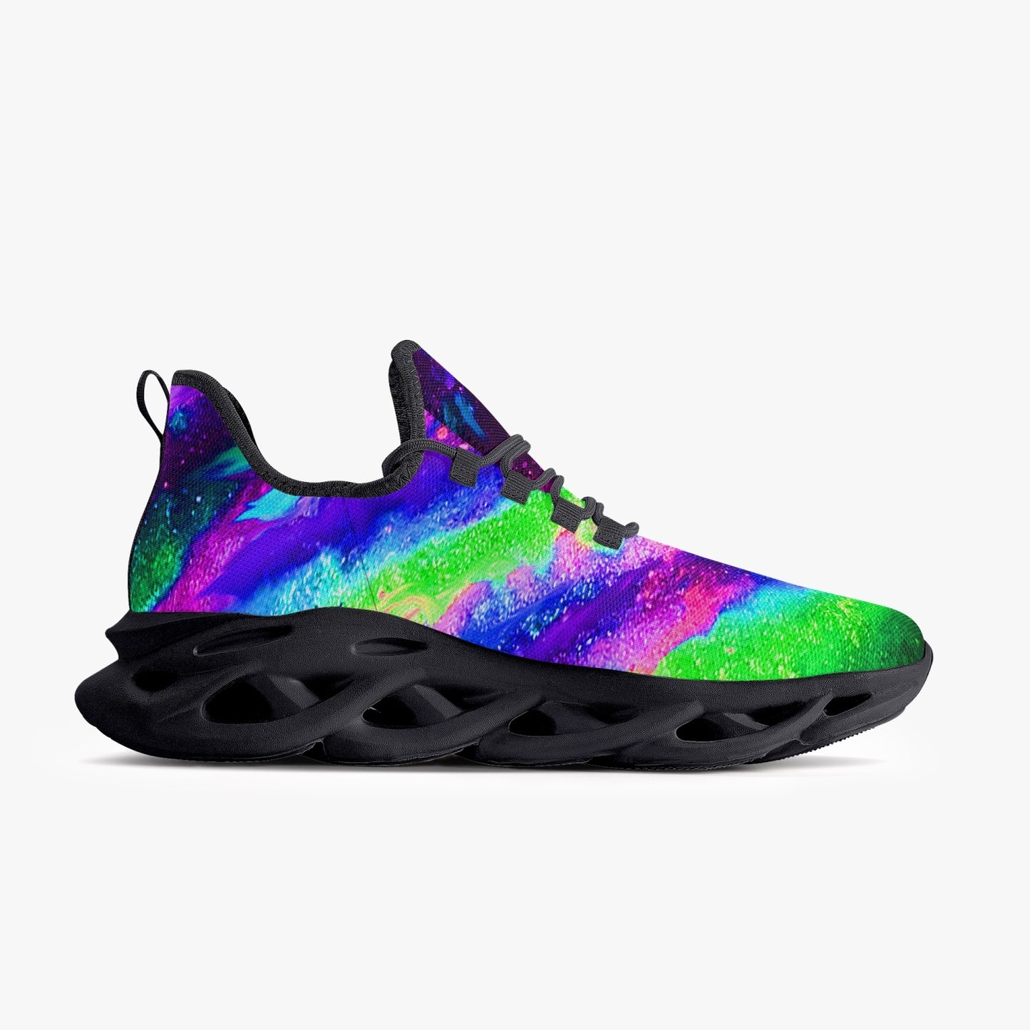 Explosive Nebula Green Bounce Mesh Knit Sneakers - Black