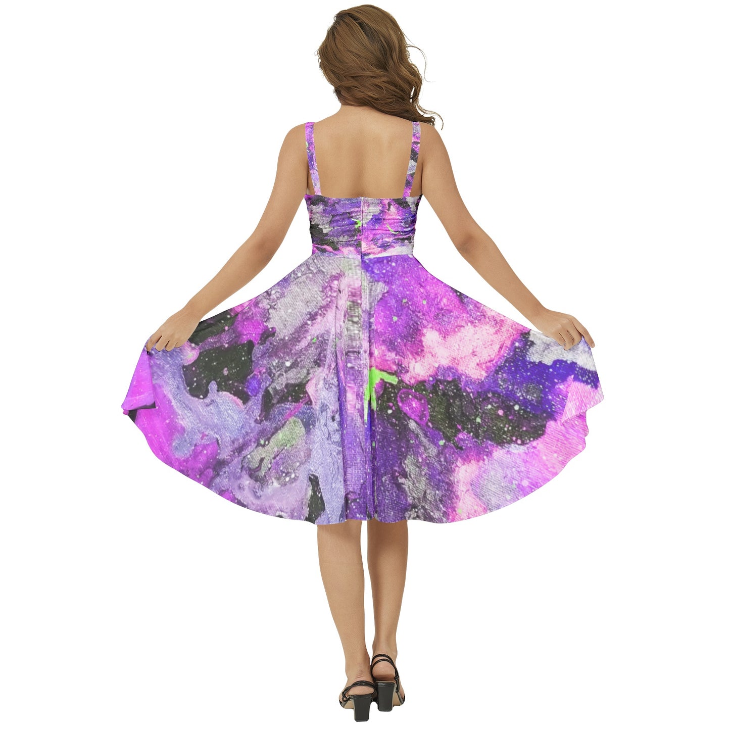 Fly High: Magenta Sleeveless Square Neck Flare Hem Midi Dress