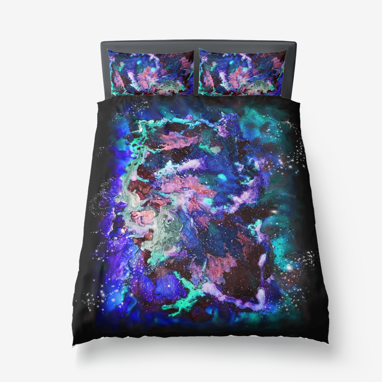 Galaxy: Blue Microfiber Duvet Cover + Pillow Covers
