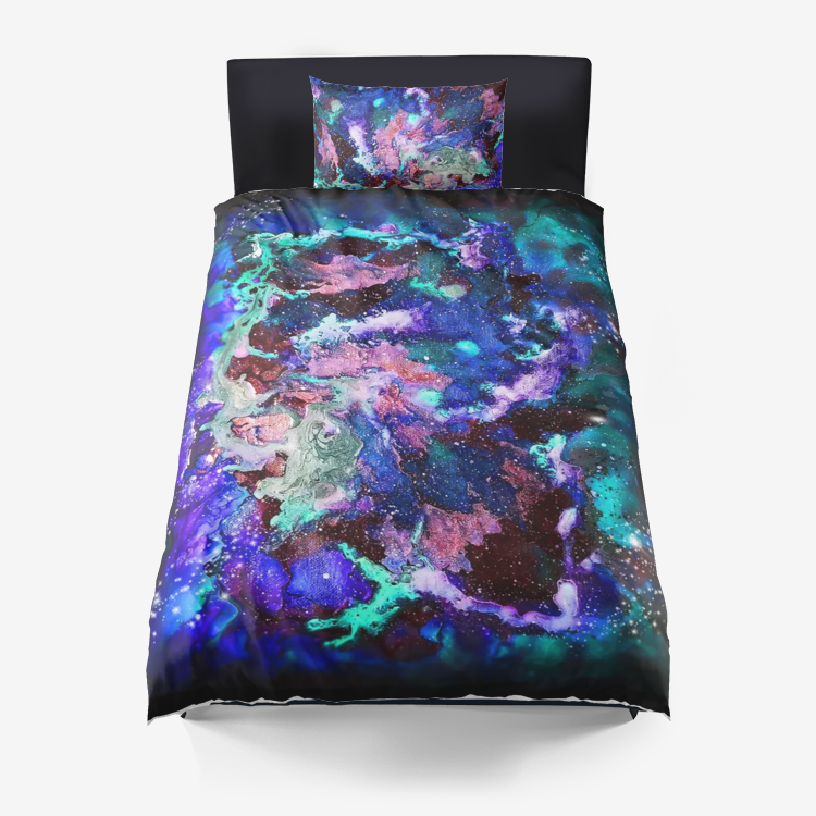 Galaxy: Blue Microfiber Duvet Cover + Pillow Covers
