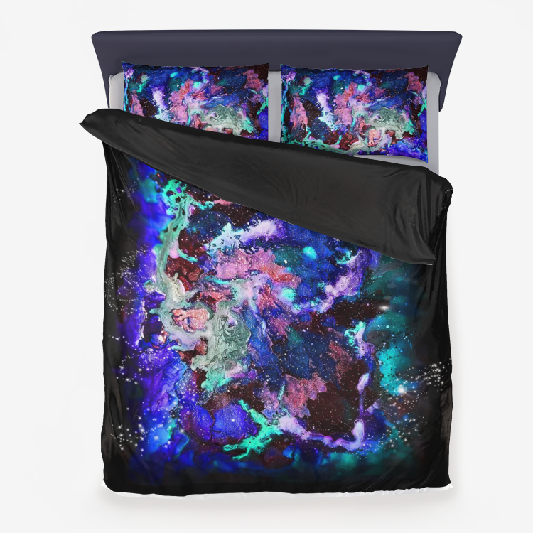 Galaxy: Blue Microfiber Duvet Cover + Pillow Covers