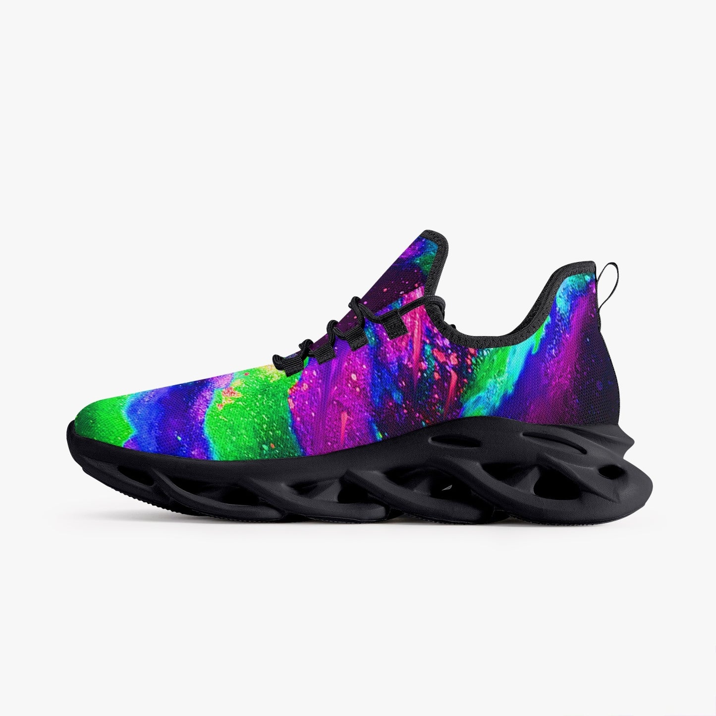 Explosive Nebula Green Bounce Mesh Knit Sneakers - Black