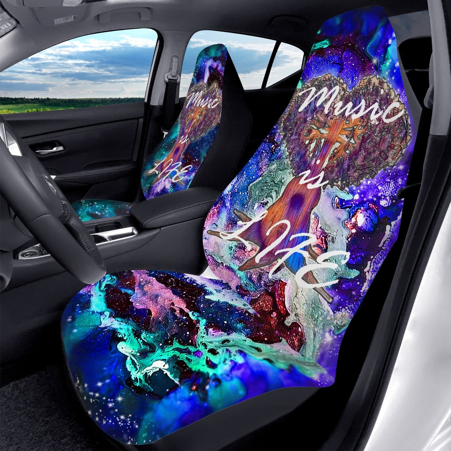 Music is Life and Galaxy Microfiber Car Seats Cover 2Pcs