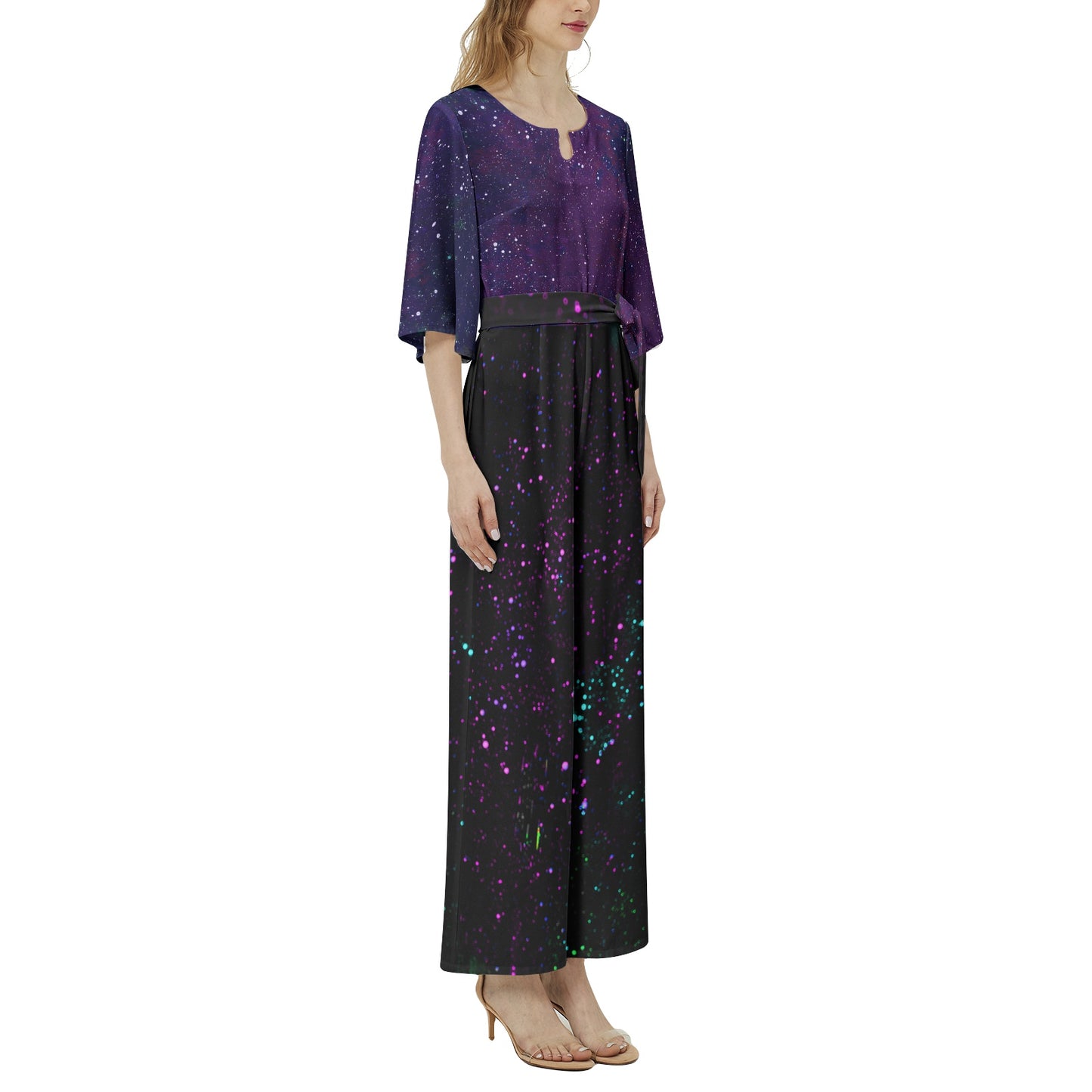 Galactic Atmoshpere/ Star Party Dolman Sleeve Belted Wide Leg Jumpsuit