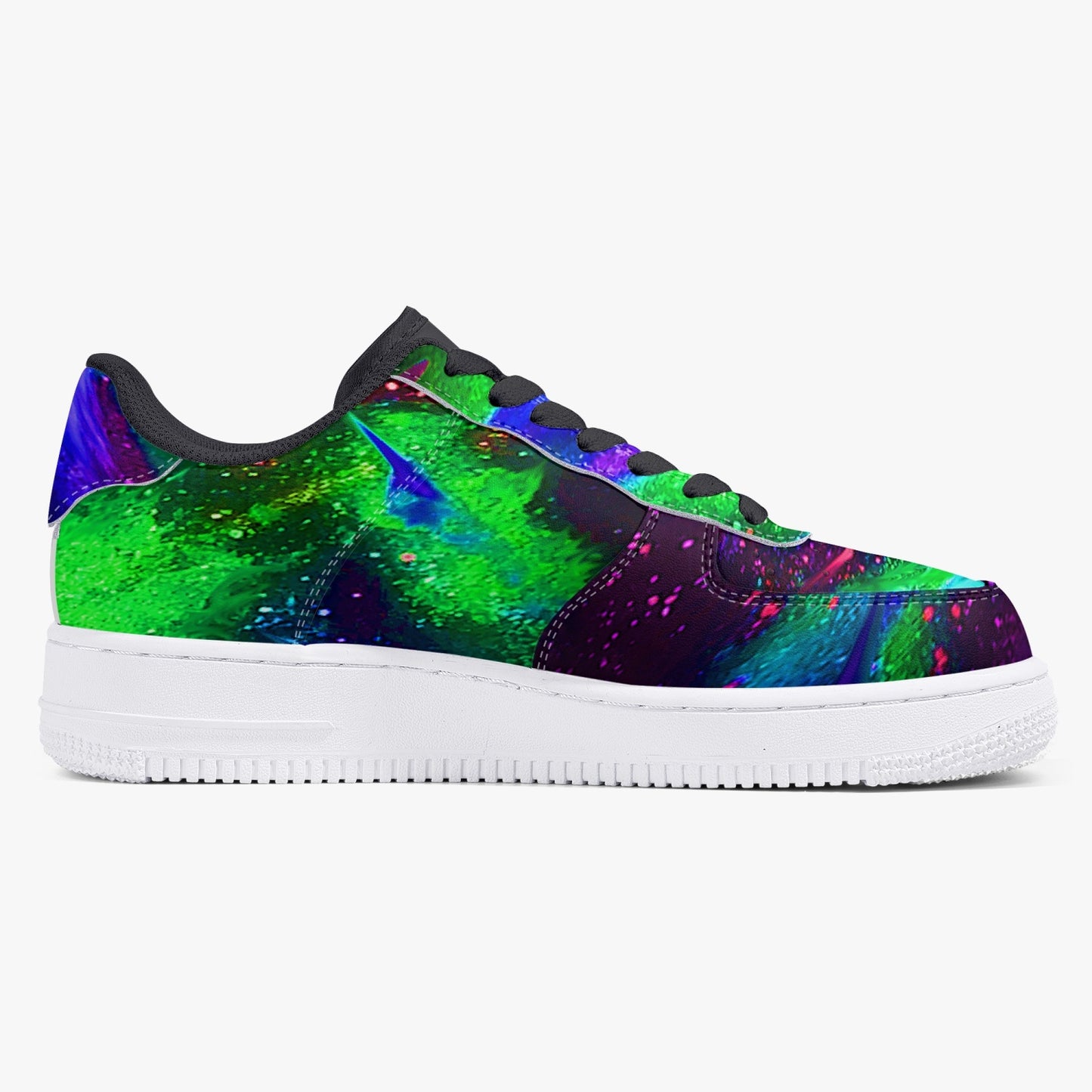 Explosive Nebula Green Black Low-Top Leather Sports Sneakers