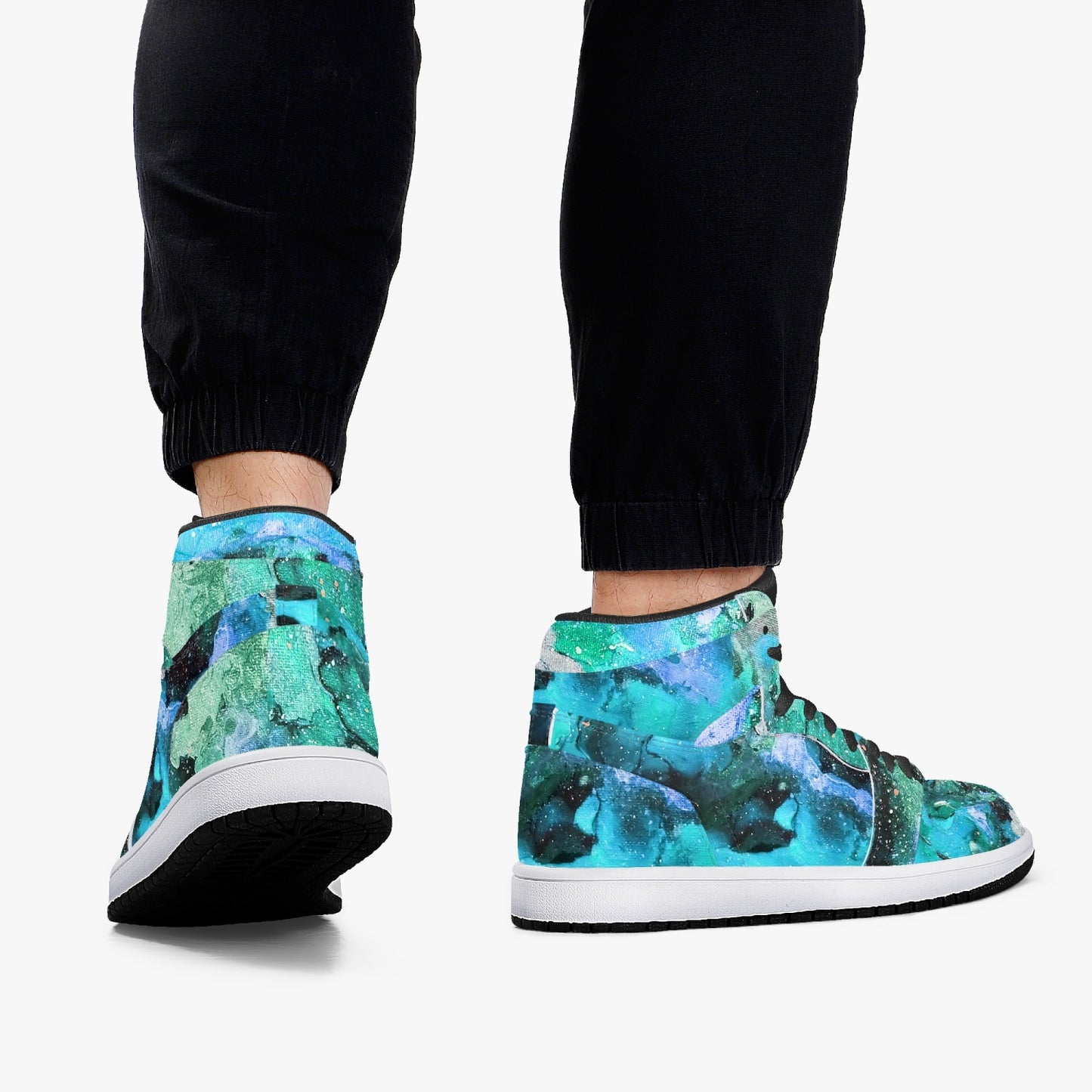 Fly High Teal Black High-Top Leather Sneakers