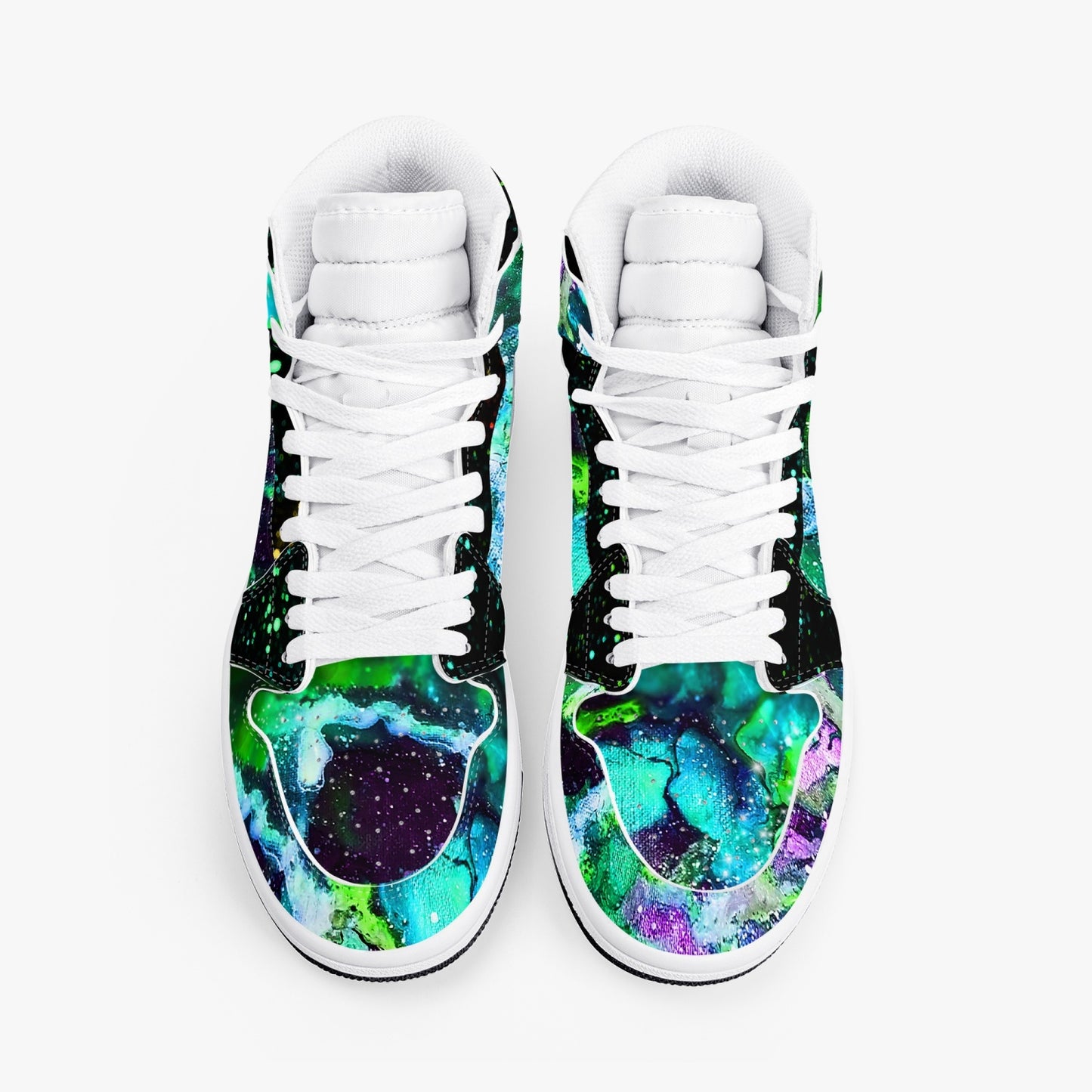 Green Galaxy/Green Star Party Black High-Top Leather Sneakers
