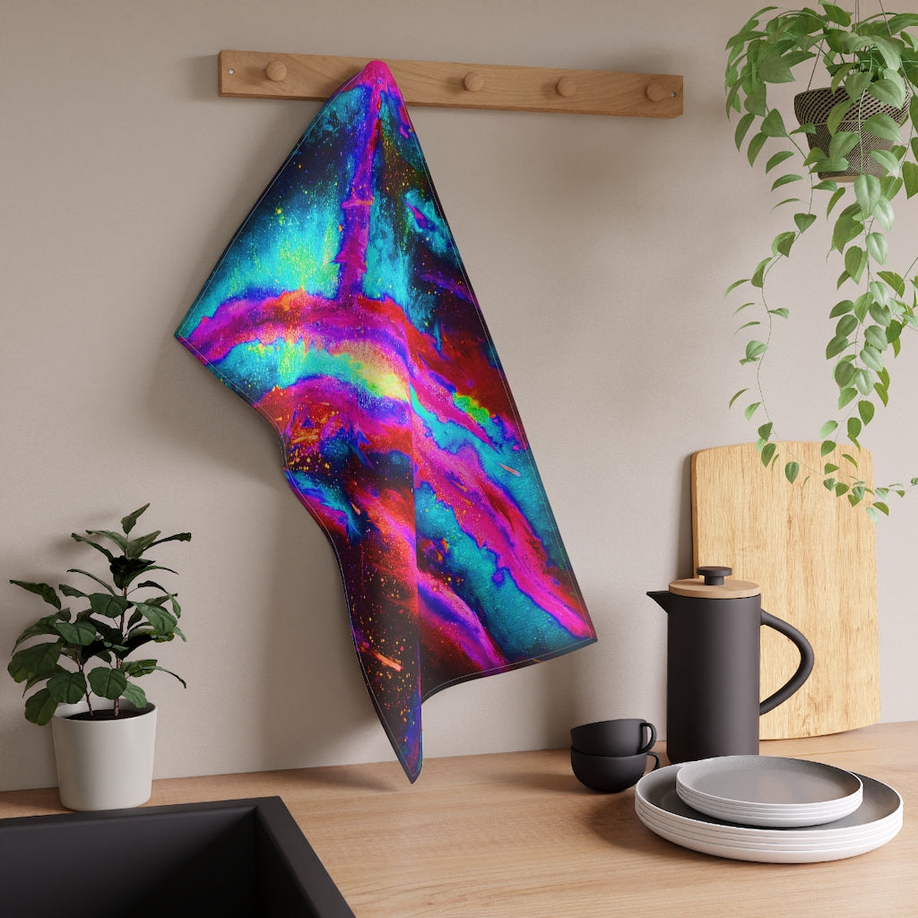 Explosive Nebula Teal Kitchen Towel