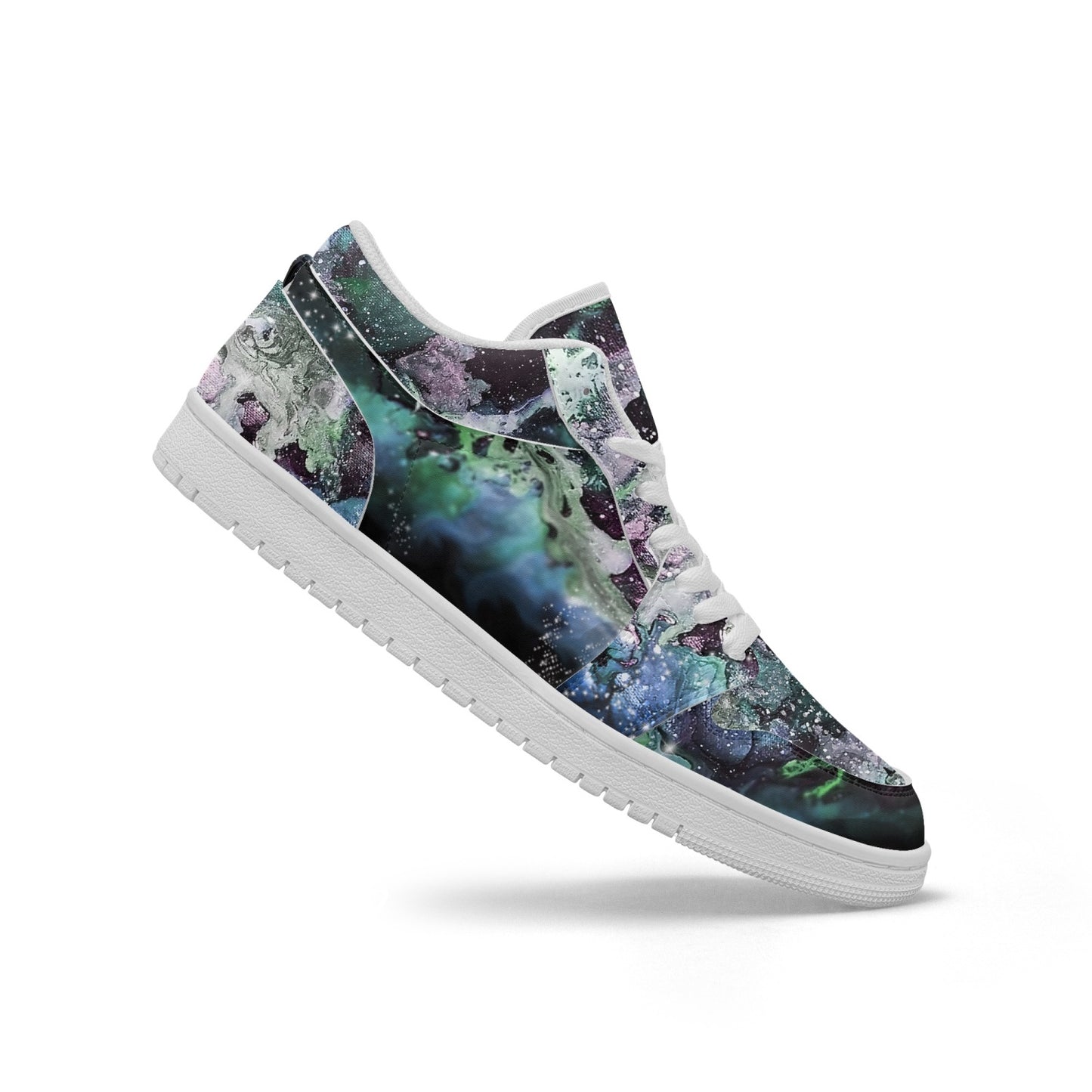 Teal Galaxy Low-Top AJ1 Leather Sneakers