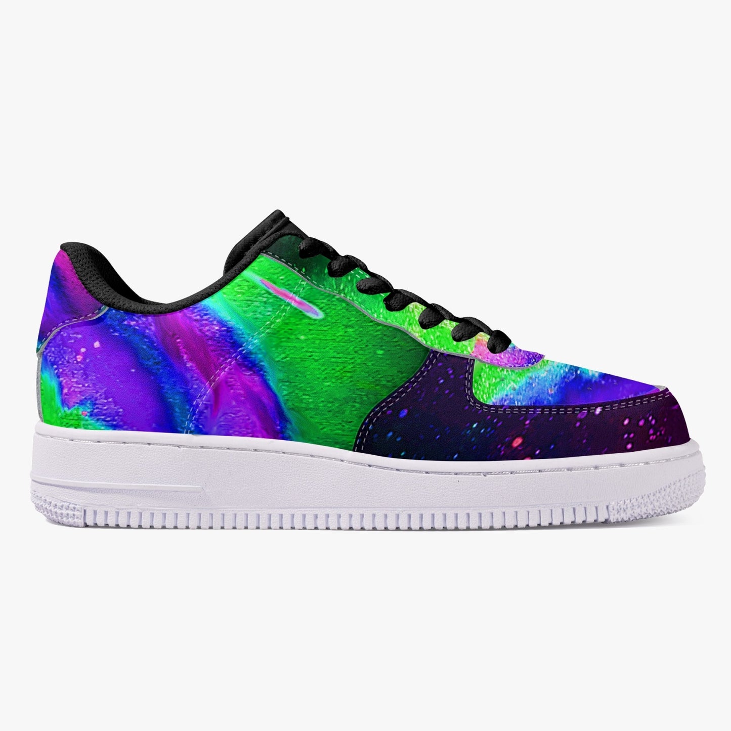 Explosive Nebula Green Black Low-Top Leather Sports Sneakers
