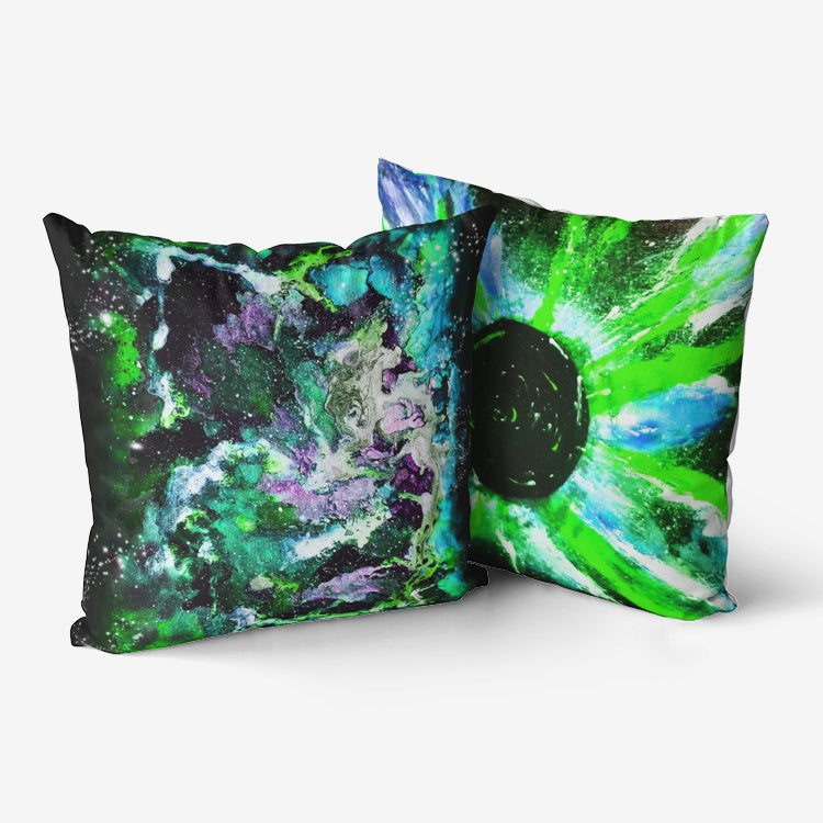 Green Galaxy/Black Hole Green Throw Pillow