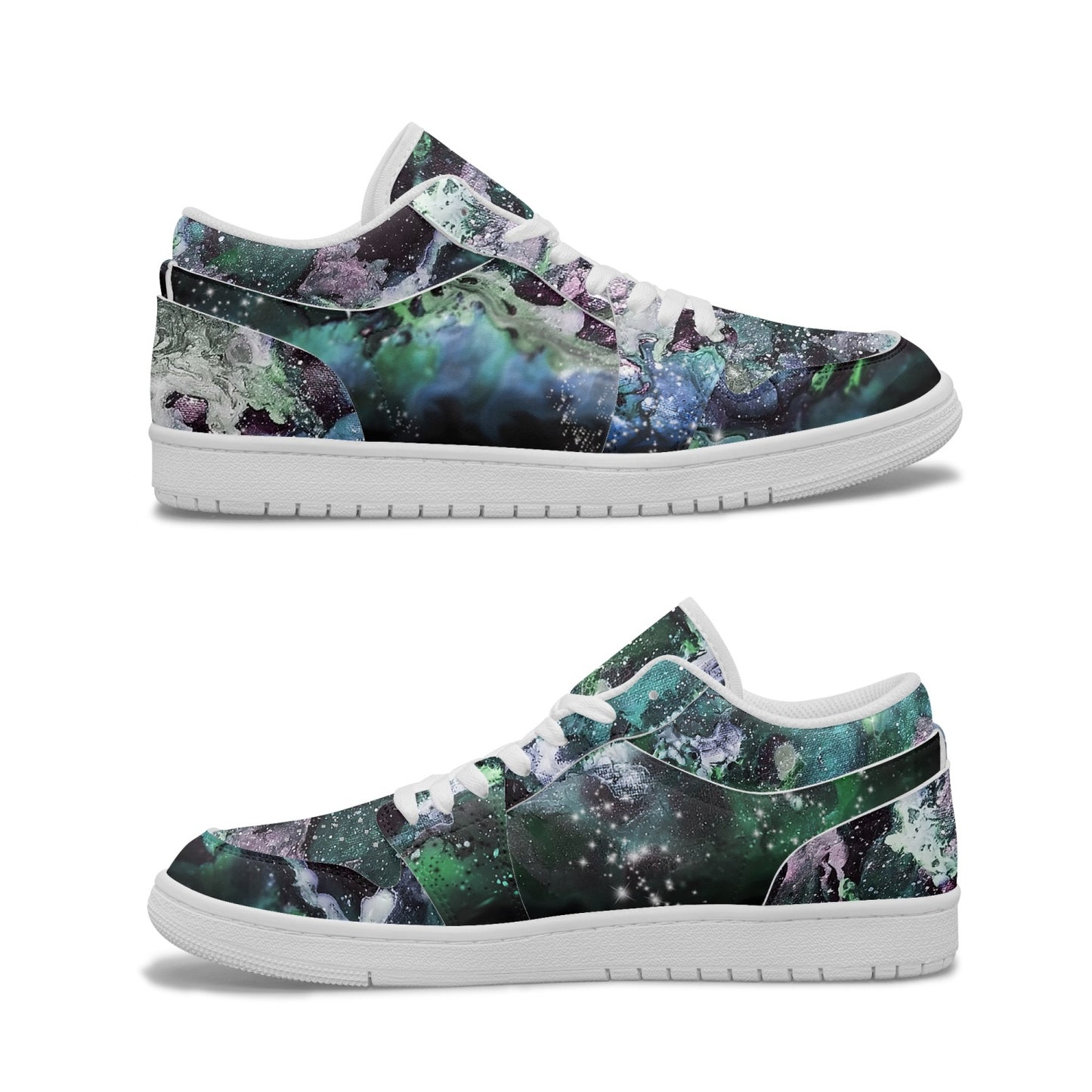 Teal Galaxy Low-Top AJ1 Leather Sneakers