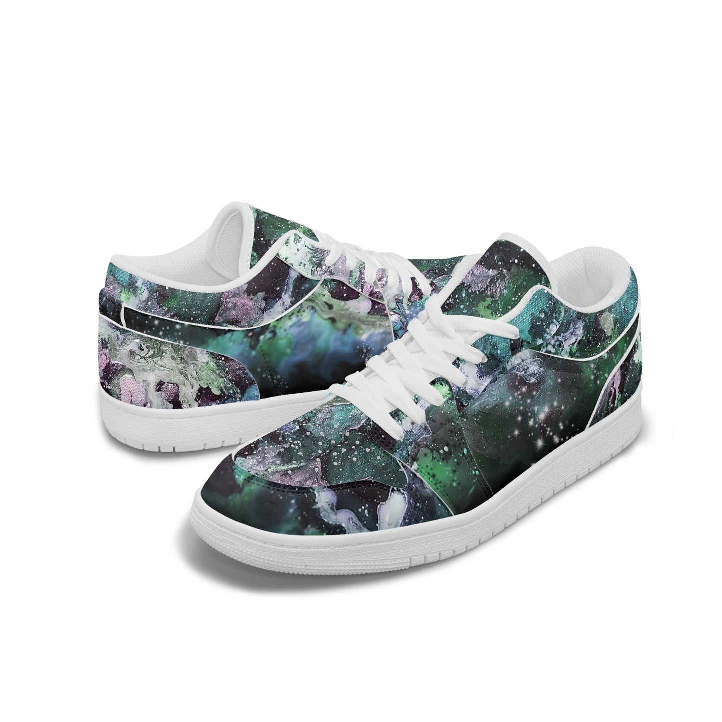 Teal Galaxy Low-Top AJ1 Leather Sneakers