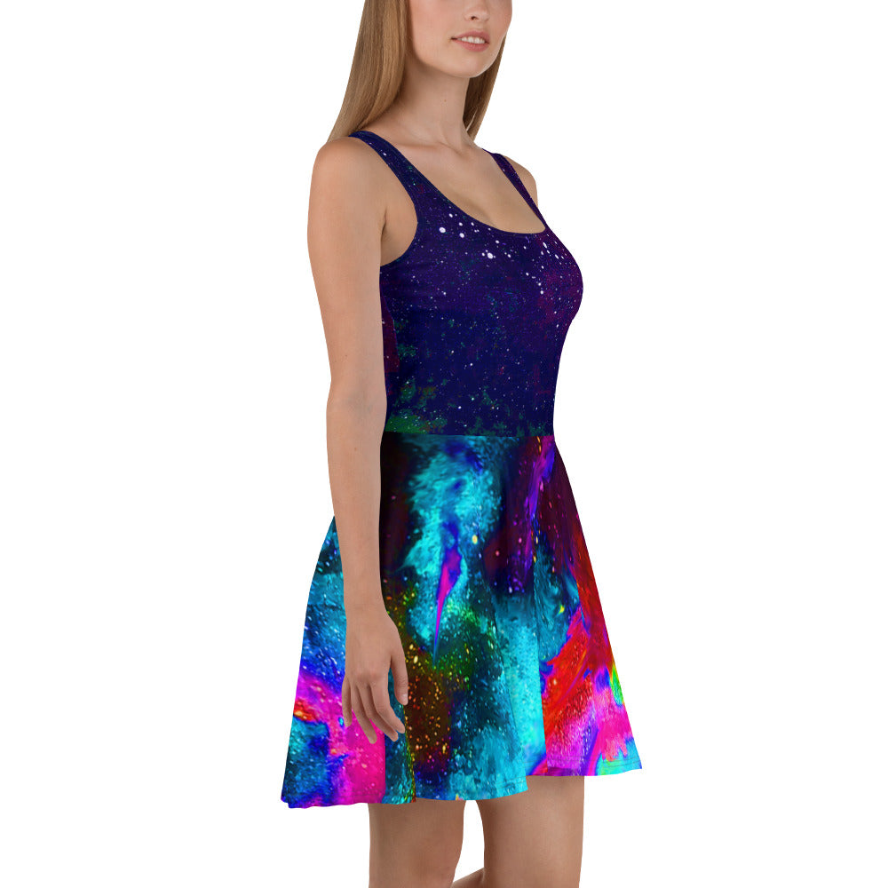 Galactic Atmosphere/Explosive Nebula Blue Skater Dress