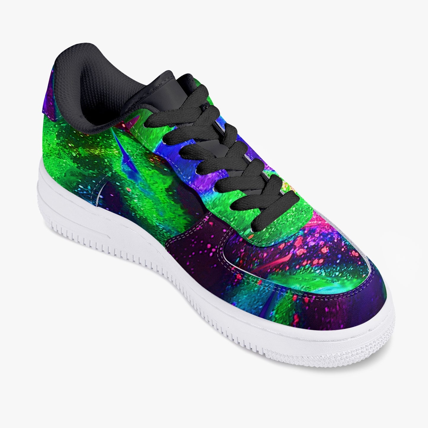 Explosive Nebula Green Black Low-Top Leather Sports Sneakers
