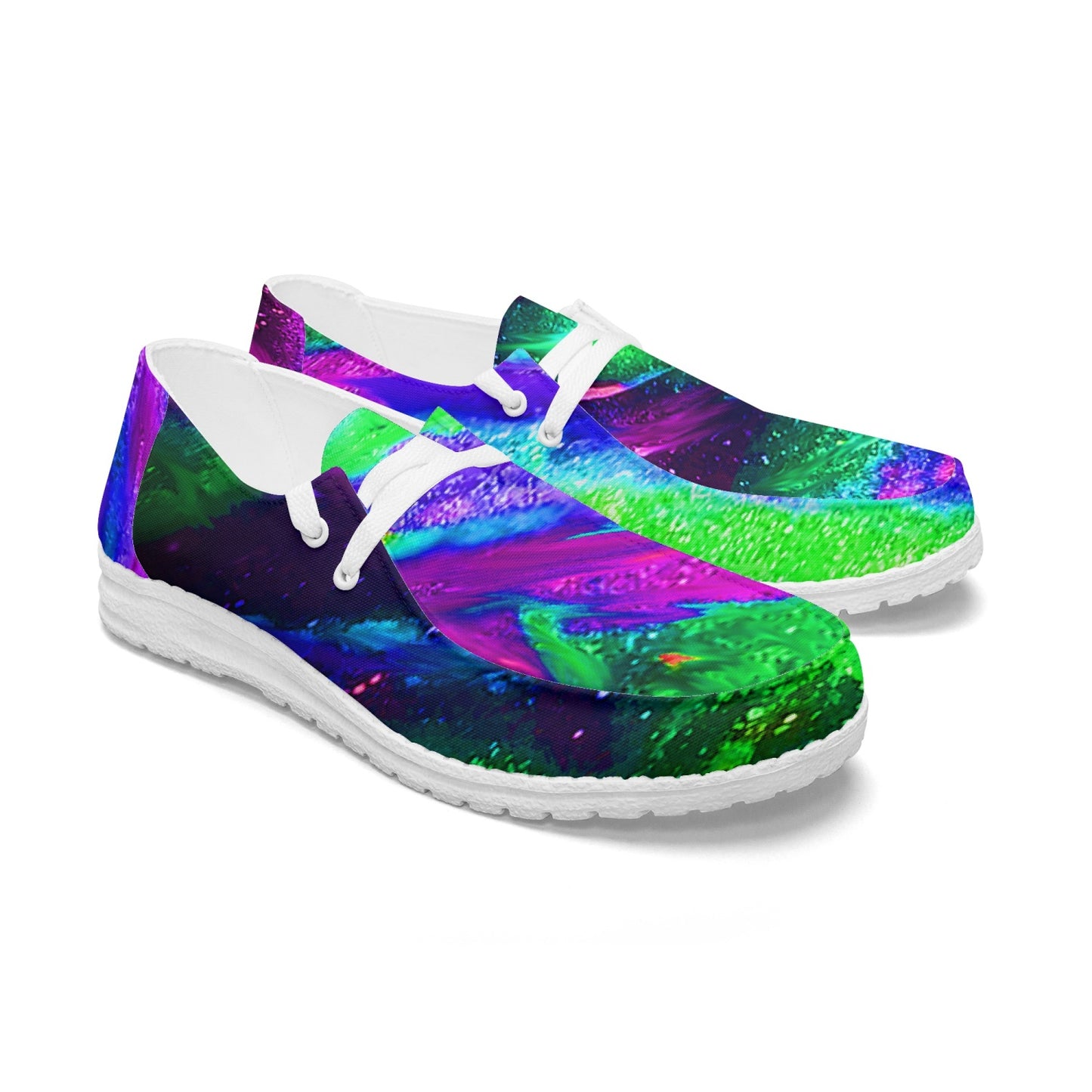 Explosive Nebula Green Canvas Lace-up Loafers