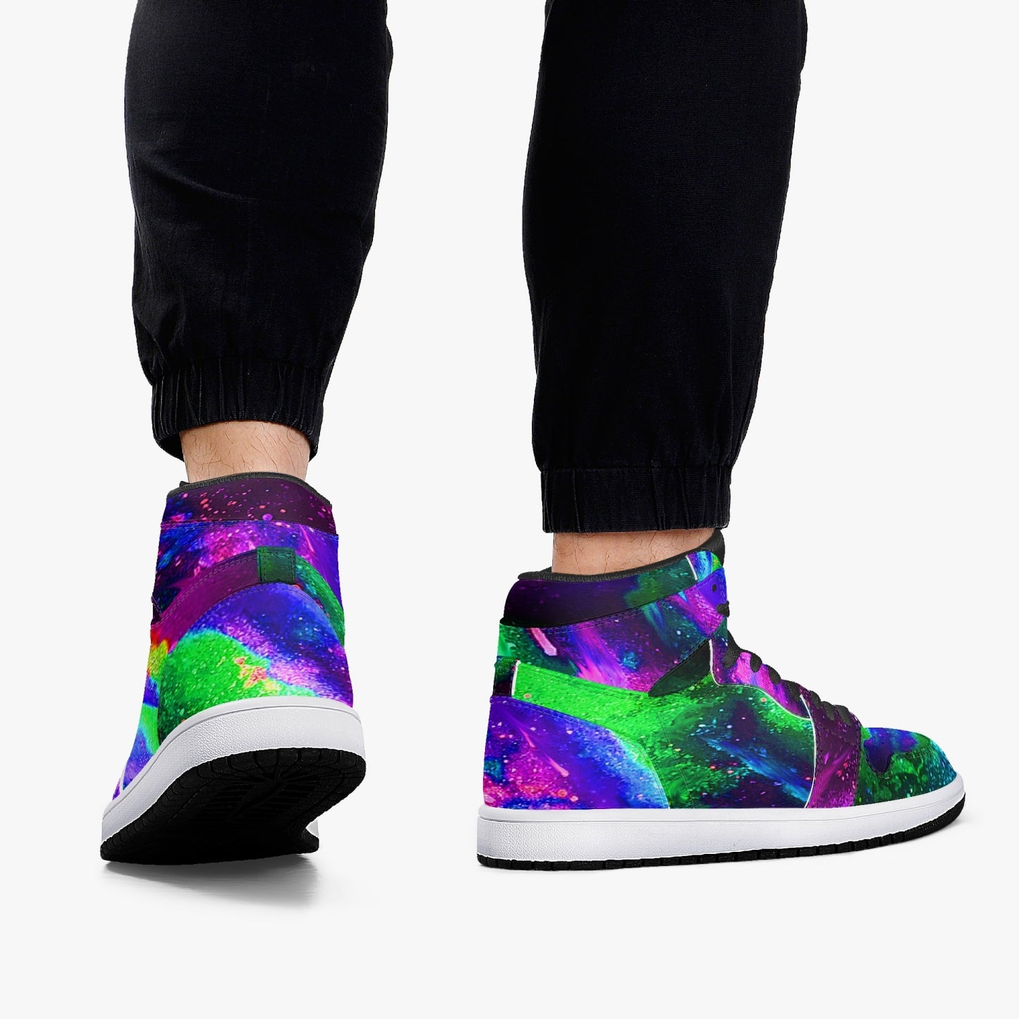 Explosive Nebula Green Black High-Top Leather Sneakers