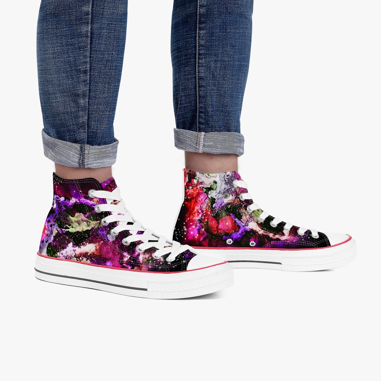 Red Galaxy  High-Top Canvas Shoes - White