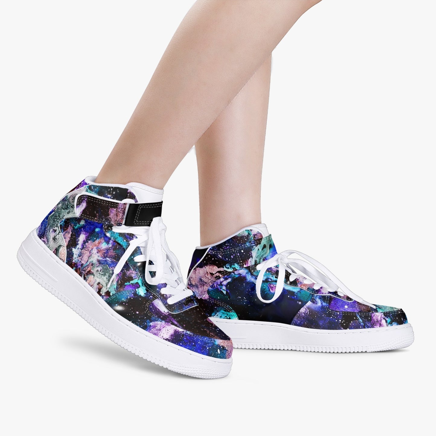 Turquoise High-Top Leather Sports Sneakers