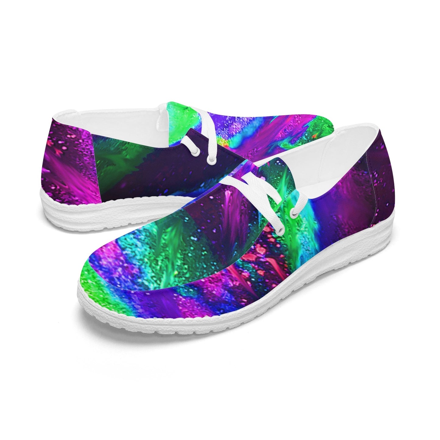 Explosive Nebula Green Canvas Lace-up Loafers