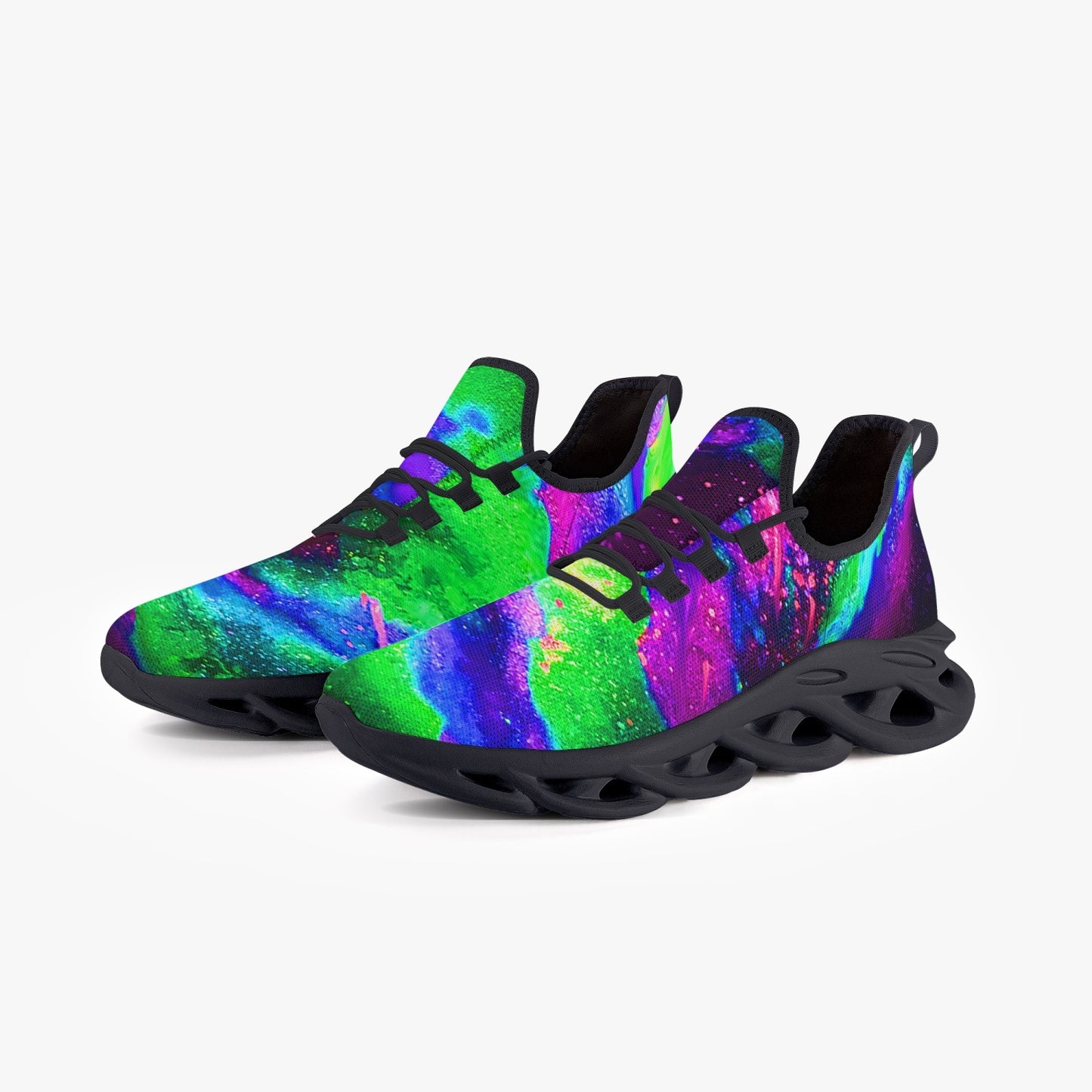 Explosive Nebula Green Bounce Mesh Knit Sneakers - Black
