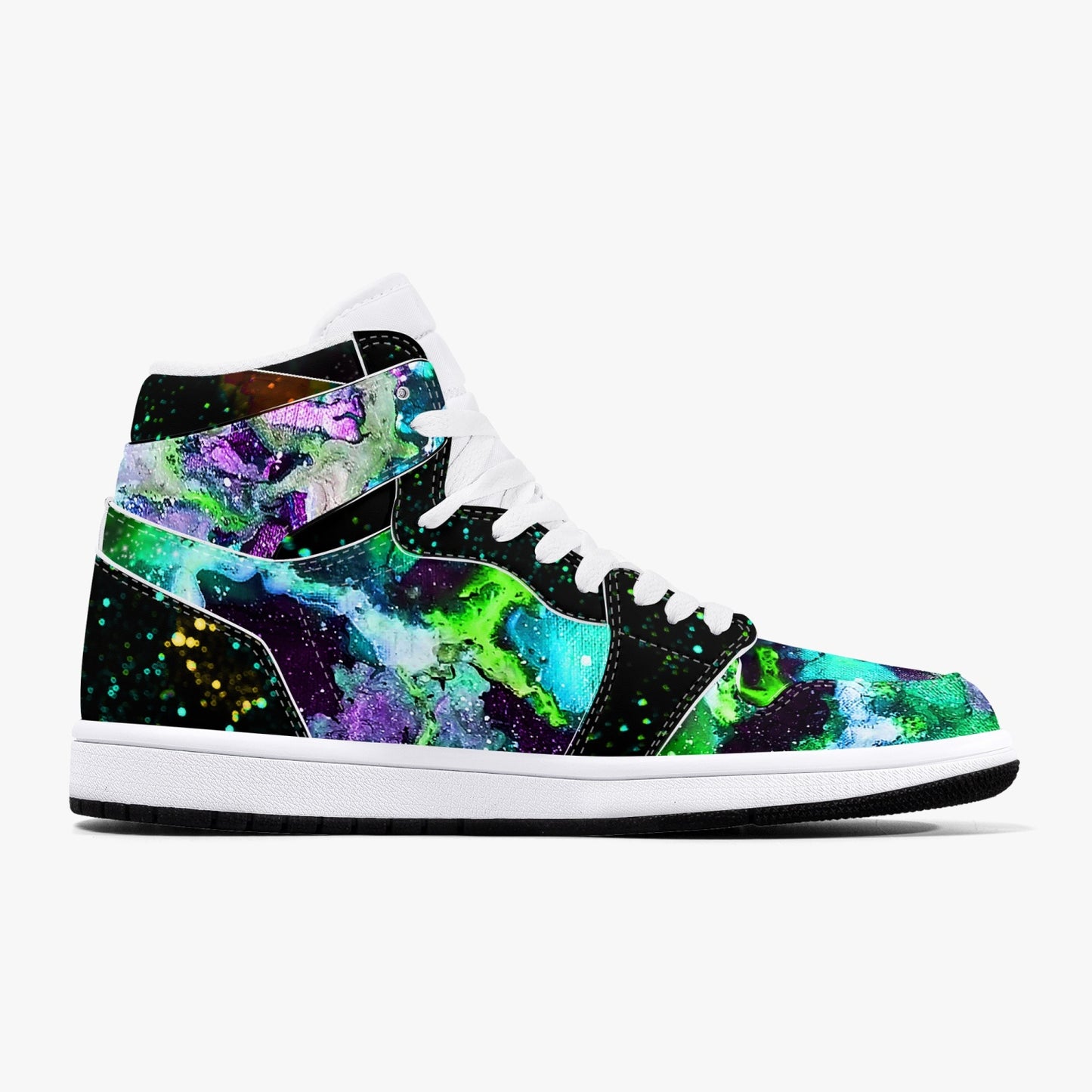 Green Galaxy/Green Star Party Black High-Top Leather Sneakers