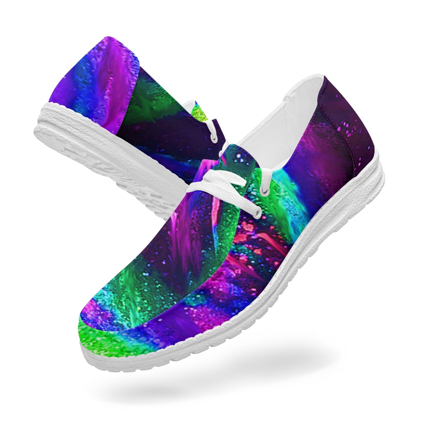 Explosive Nebula Green Canvas Lace-up Loafers