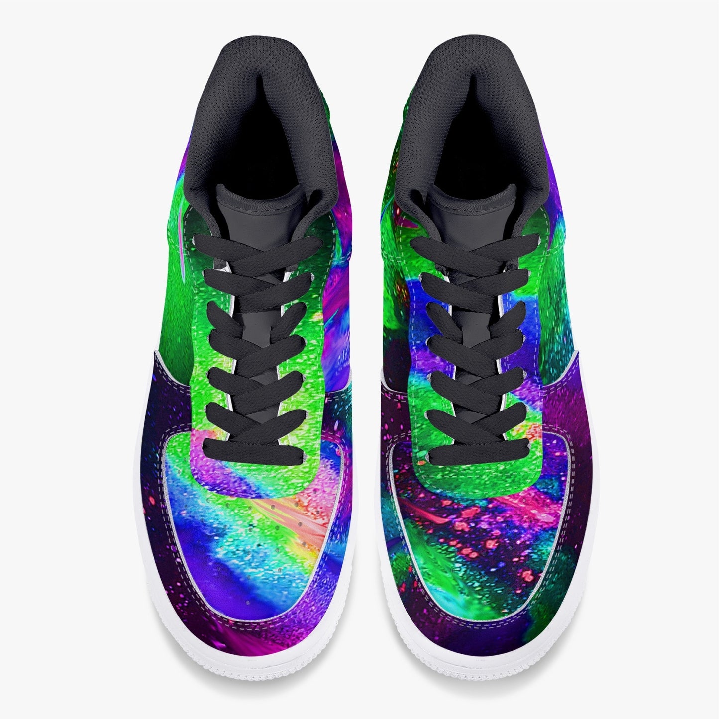 Explosive Nebula Green Black Low-Top Leather Sports Sneakers