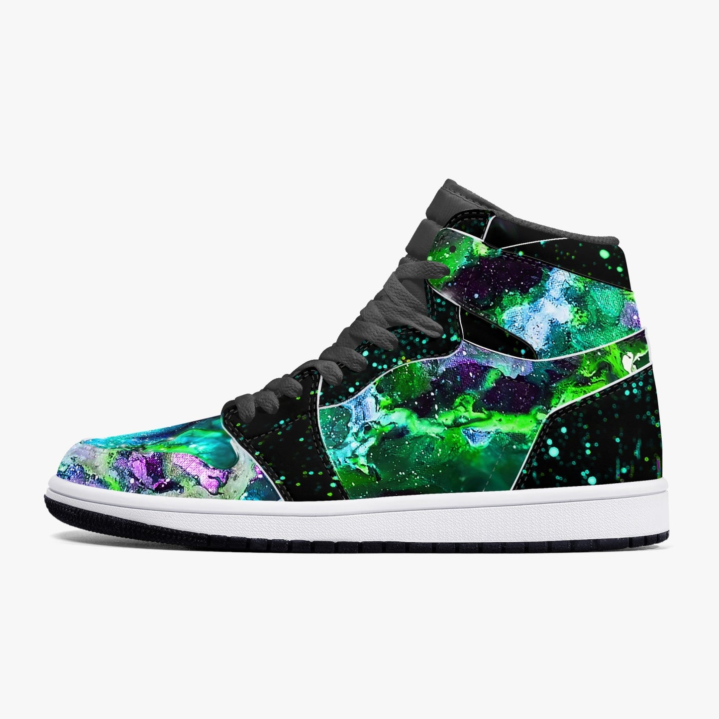 Green Galaxy/Green Star Party Black High-Top Leather Sneakers