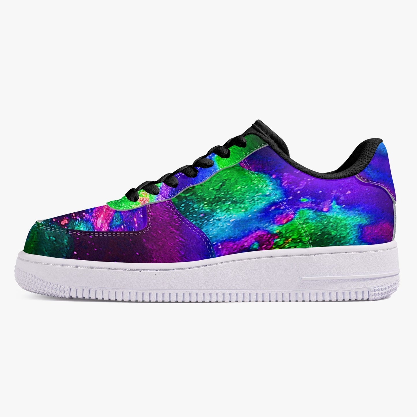 Explosive Nebula Green Black Low-Top Leather Sports Sneakers