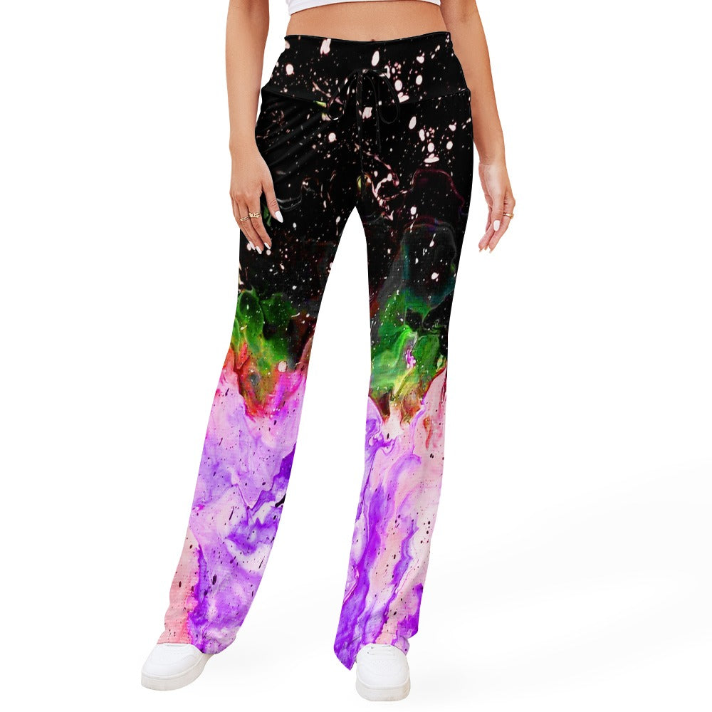 Galactic Fire  Purple Straight Lace-Up Yoga Pants