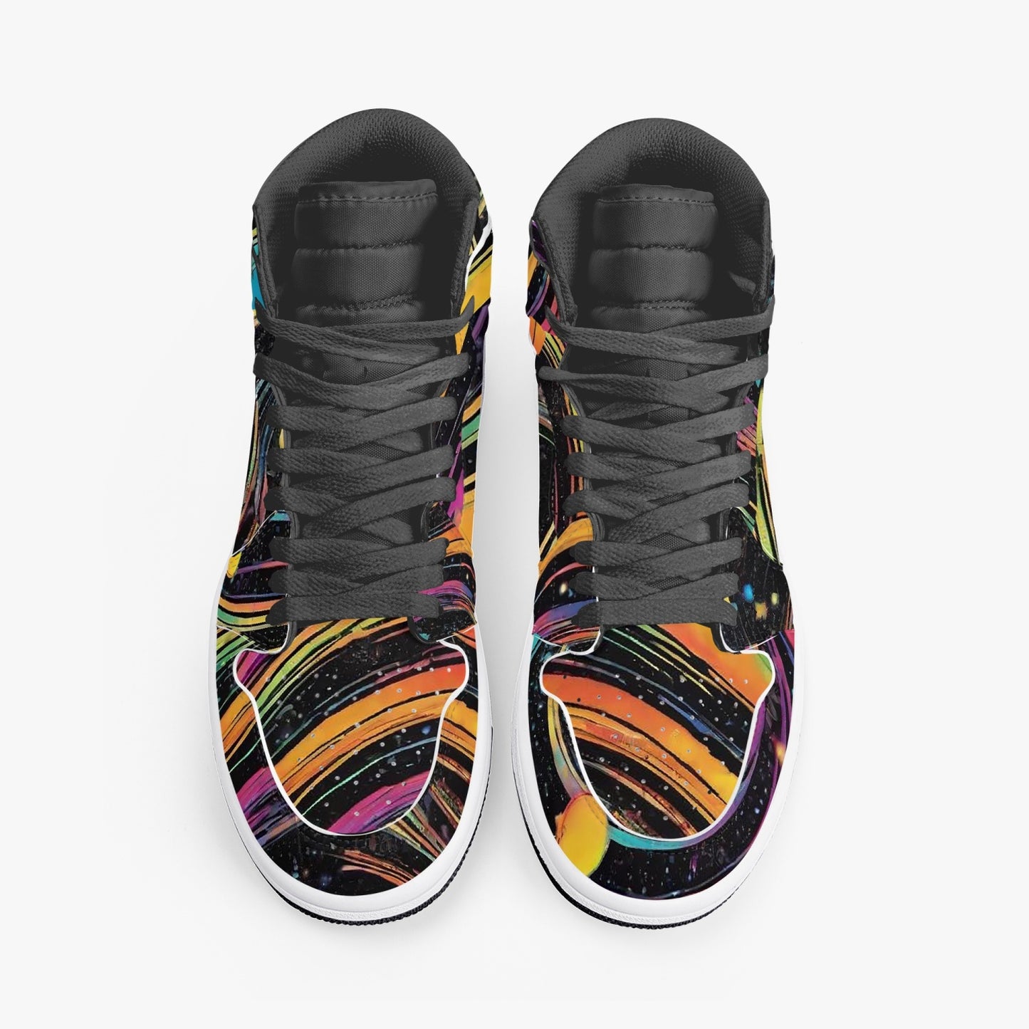 Psychedelic Space AJ1 Black High-Top Leather Sneakers