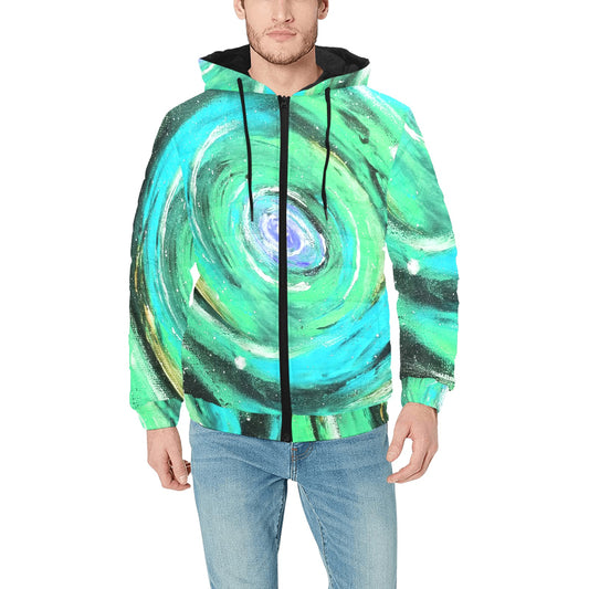 Passion Blue/Green Men's Padded Hooded Jacket (Model H42)