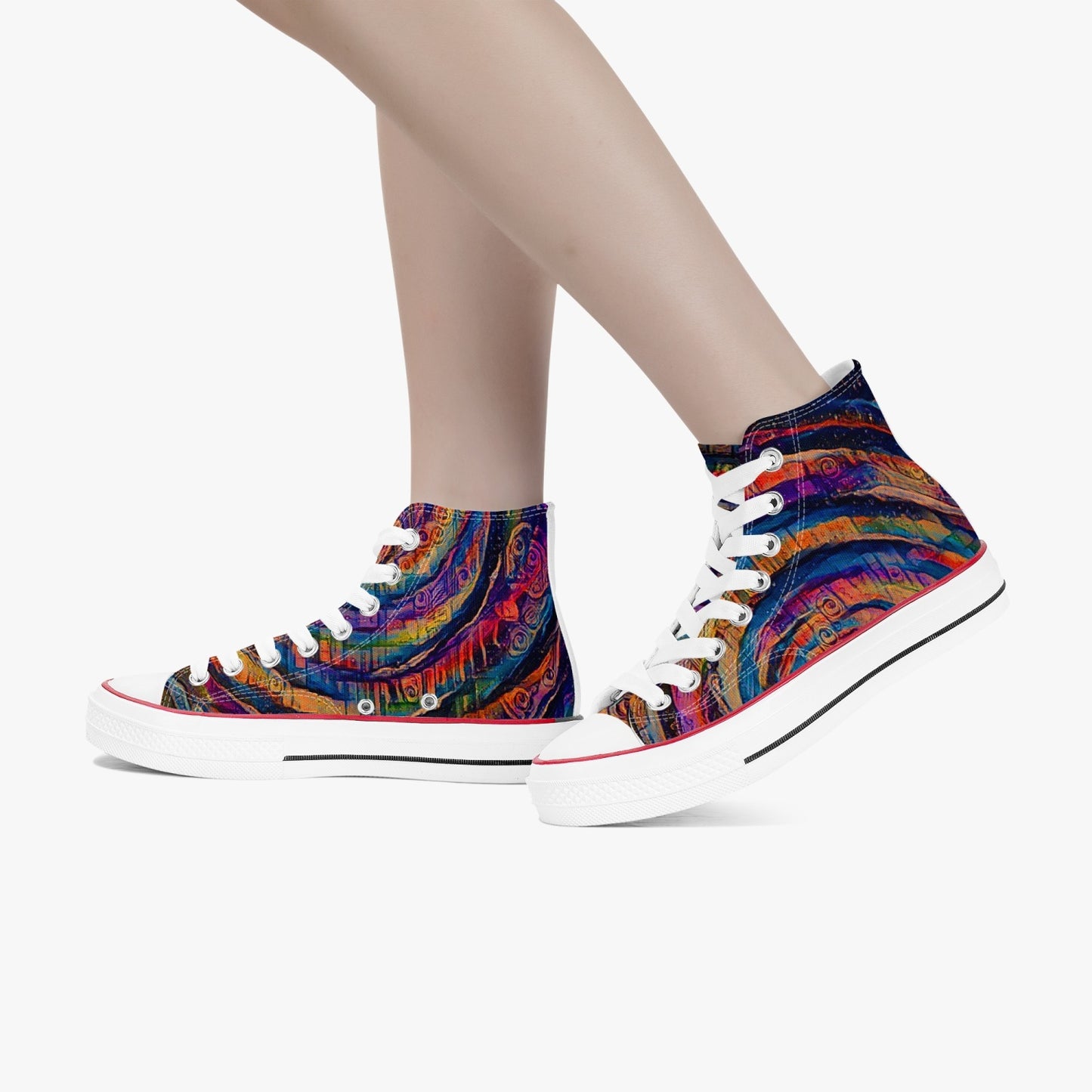 Galactic Rabbit Hole Rainbow High-Top Canvas Shoes - White