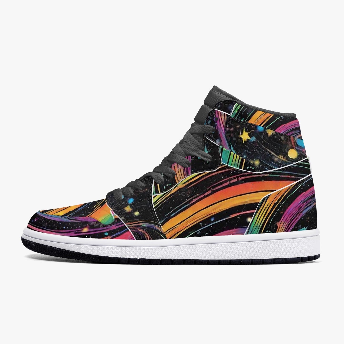 Psychedelic Space AJ1 Black High-Top Leather Sneakers