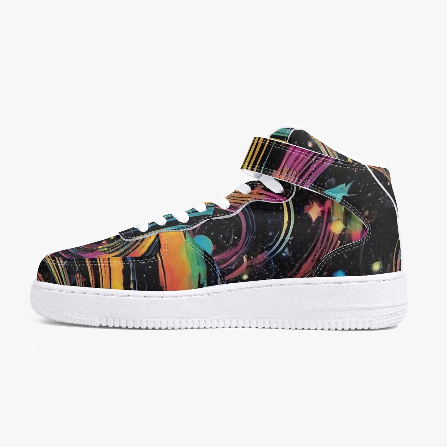 Psychedelic Space AF1 High-Top Leather Sports Sneakers