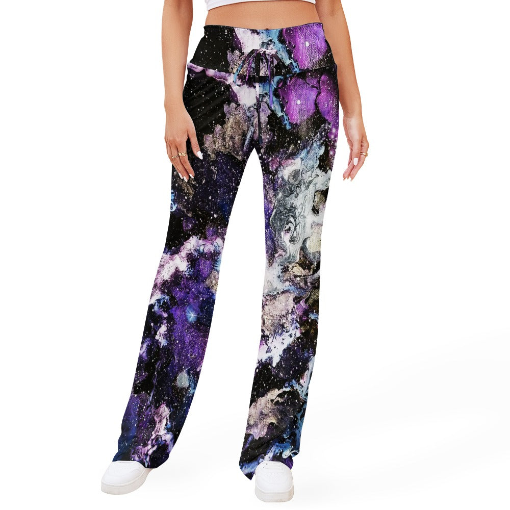 Purple/Blue Galaxy Straight Lace-Up Yoga Pants