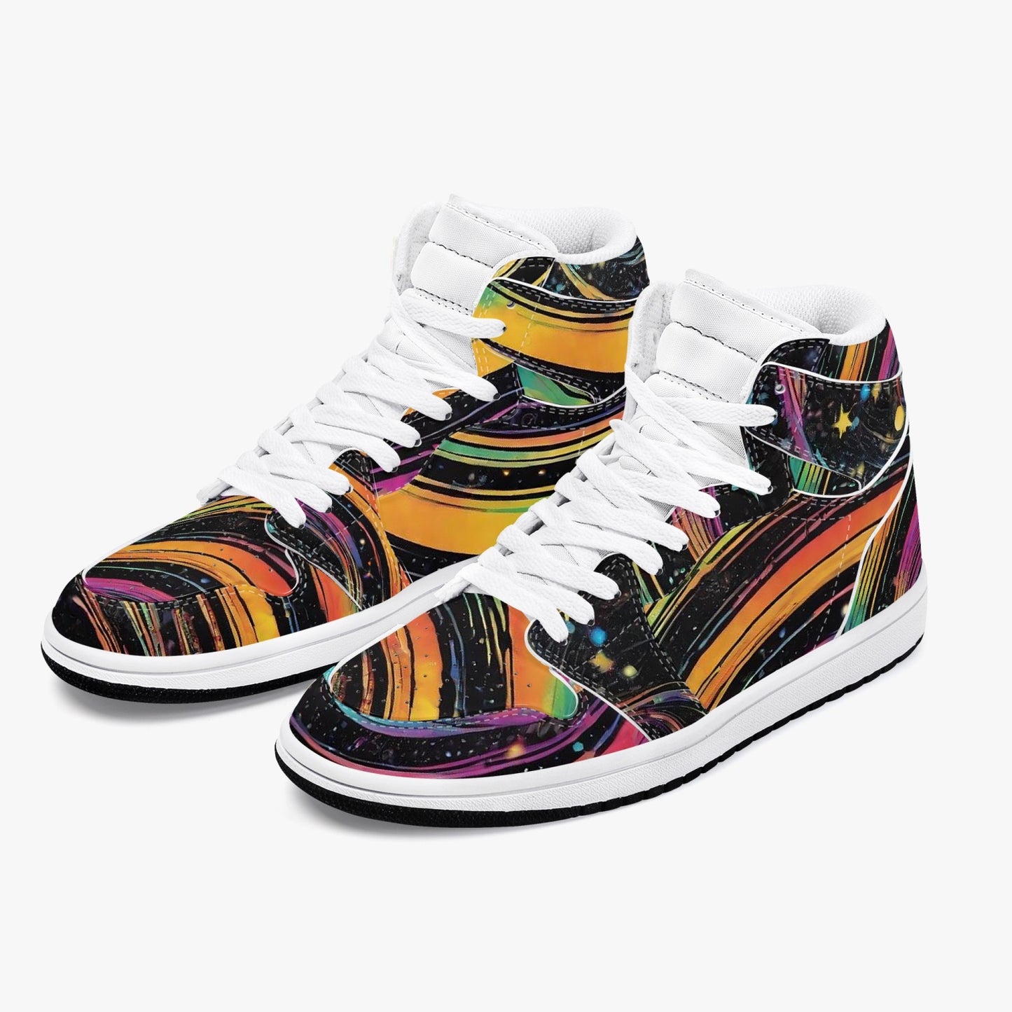 Psychedelic Space AJ1 Black High-Top Leather Sneakers