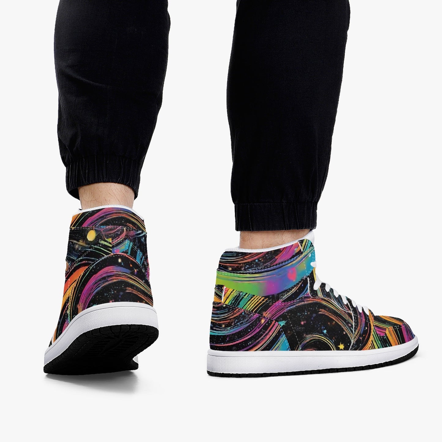 Psychedelic Space AJ1 Black High-Top Leather Sneakers