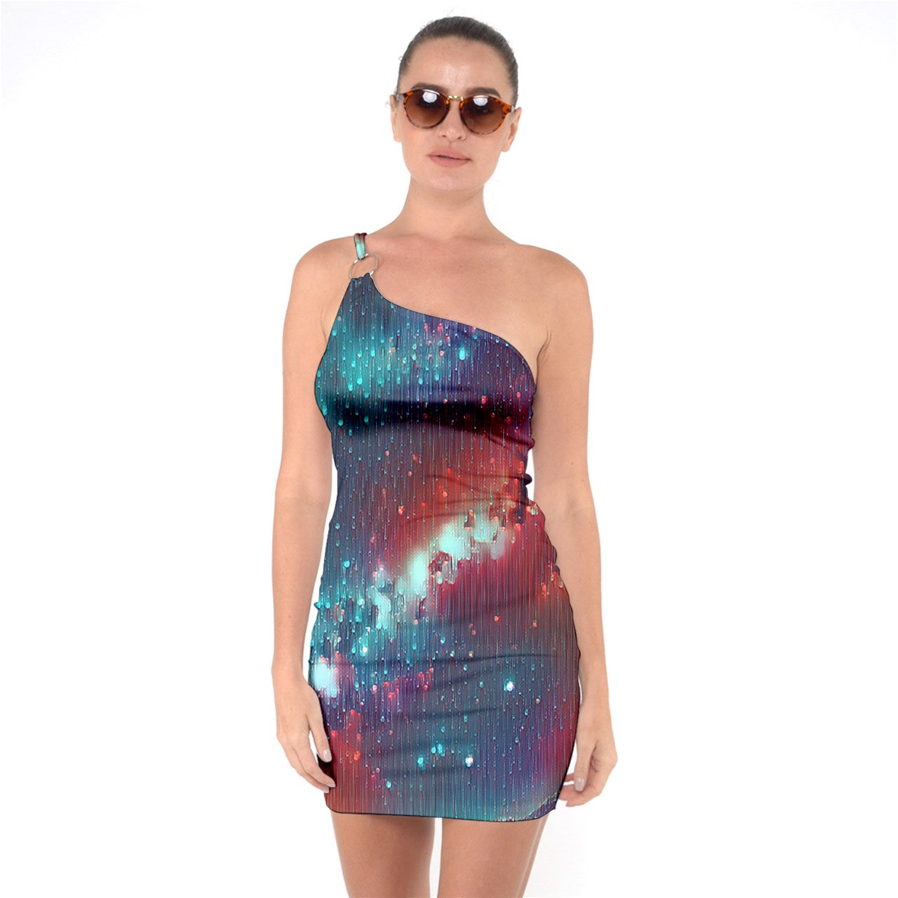 Starry Sky One Shoulder Ring Trim Bodycon Dress